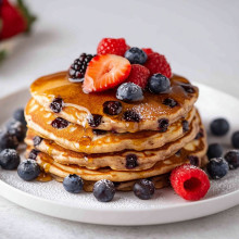 Chocolate Chip Pancakes with Fresh Berry Compote