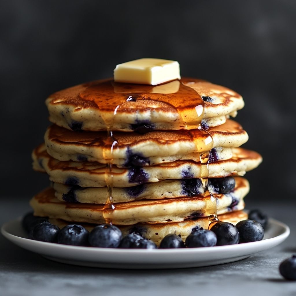 Fluffy Blueberry Pancakes with Maple Drizzle