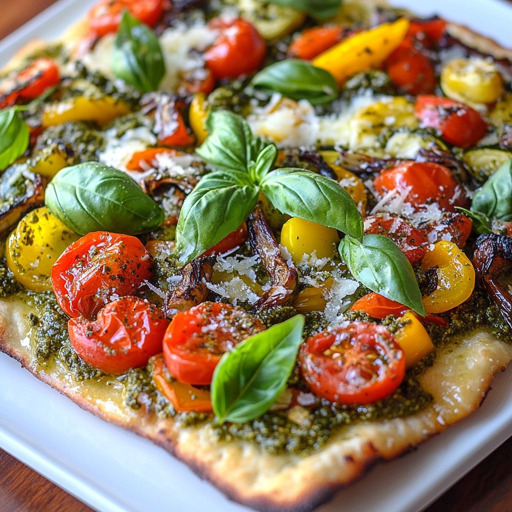 Creamy Pesto Veggie Flatbread