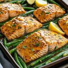 Honey Mustard Sheet Pan Salmon with Green Beans