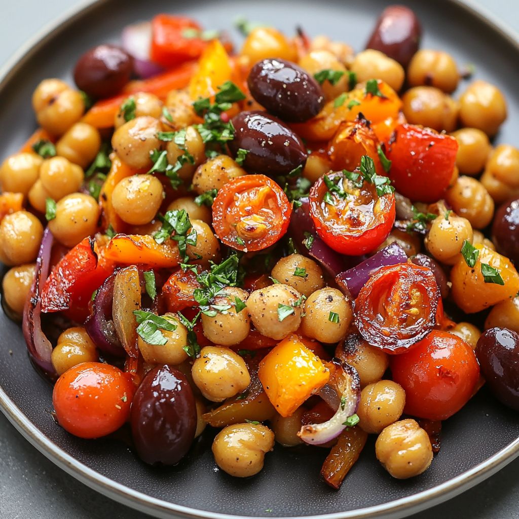 Mediterranean Chickpea and Olive Sheet Pan Dinner