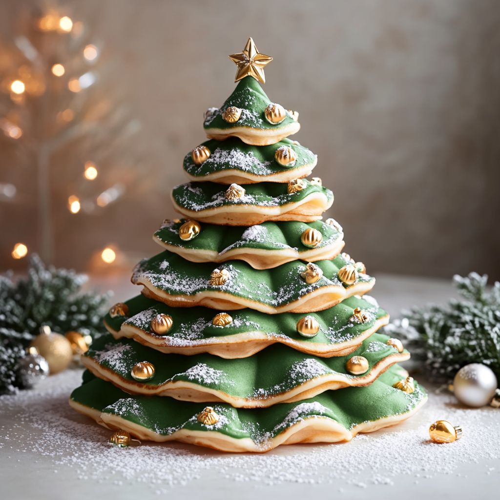 Christmas Tree Pancakes with Green Frosting