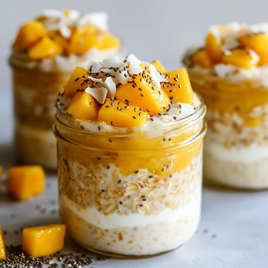 Mango Coconut Paradise Oats in Mason Jars