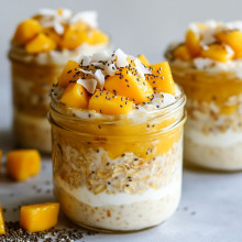 Mango Coconut Paradise Oats in Mason Jars