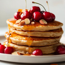 Cherry Almond Pancakes with Vanilla Drizzle