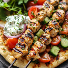  Greek Chicken Souvlaki Flatbread 