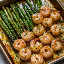  Sheet Pan Garlic Butter Shrimp with Asparagus 
