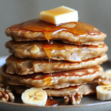 Banana Nut Pancakes with Maple Drizzle