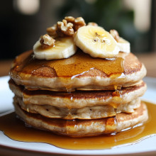 Banana Nut Pancakes with Maple Drizzle