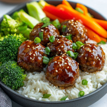 Teriyaki Meatballs with Rice and Veggies